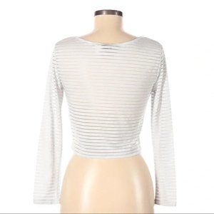 DIVIDED White Sexy Sheer Striped Long Sleeve Jersey Crop Top | Size M